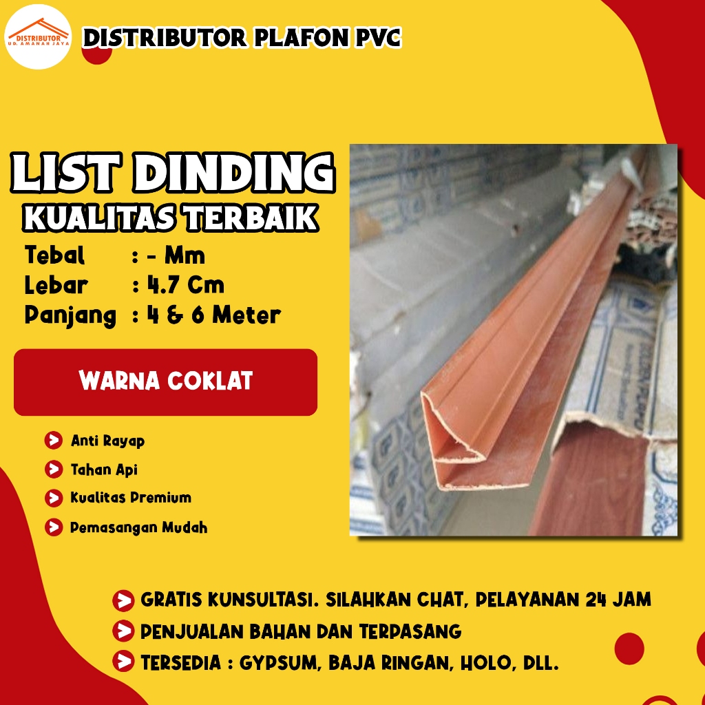 Lis Dinding PVC | Lis Plafon PVC | Lis Sudut Plafon | Harga Per Batang
