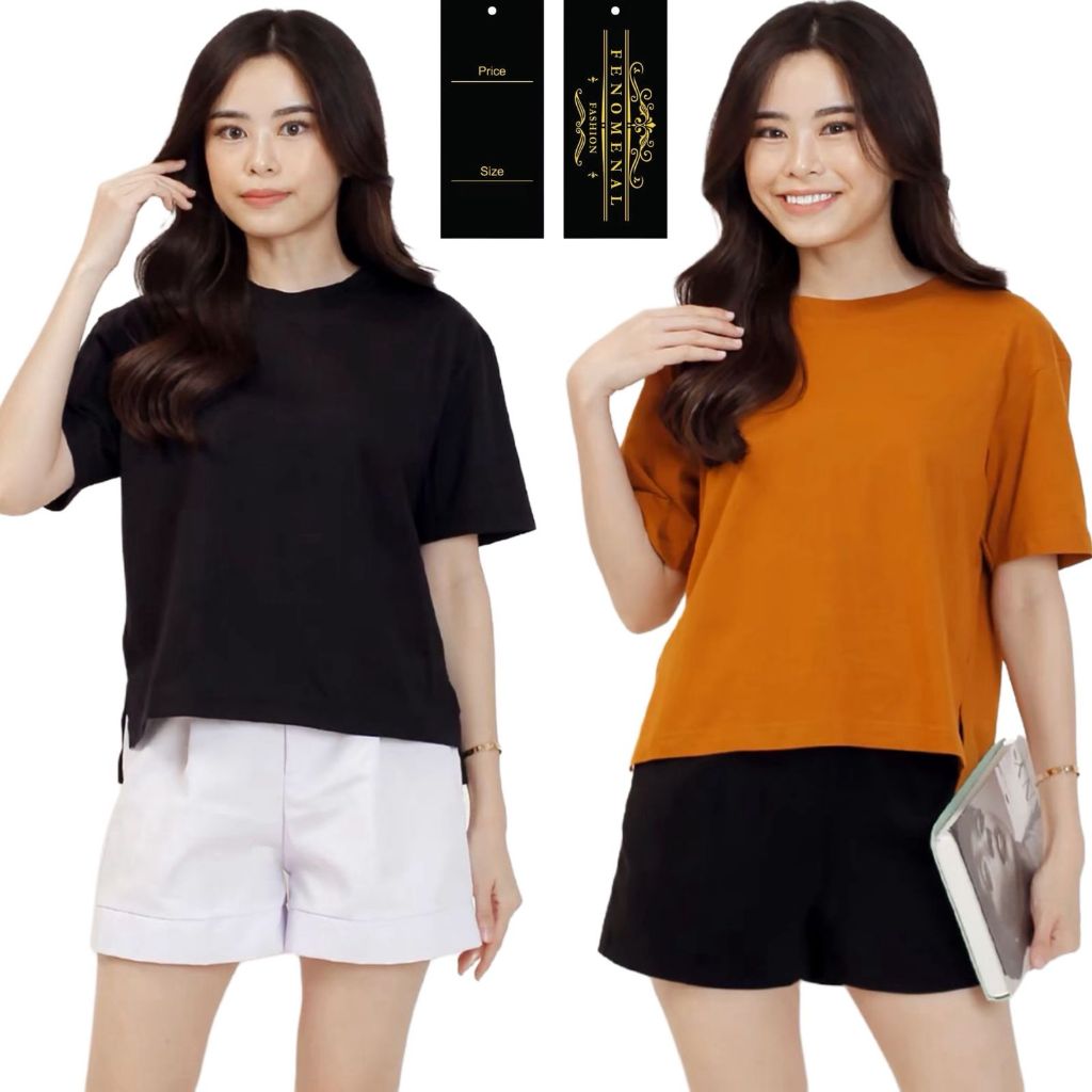 T-Shirt Kaos Oversize Crop Wanita T Shirt Wanita Polos Oversize Wanita Side Slit Tangan Pendek Bahan