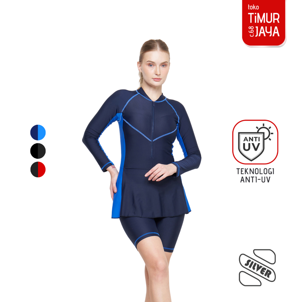 SILVER Baju Renang Wanita Rok Lengan Panjang One Piece Model Diving  - 11205