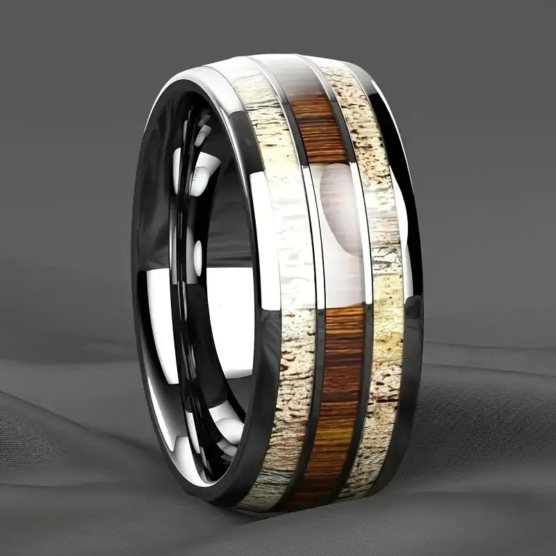 Cincin Hitam Minimalis List Tengah Warna Warni Kayu Coklat Putih Stainless Steel Import Classic Casu