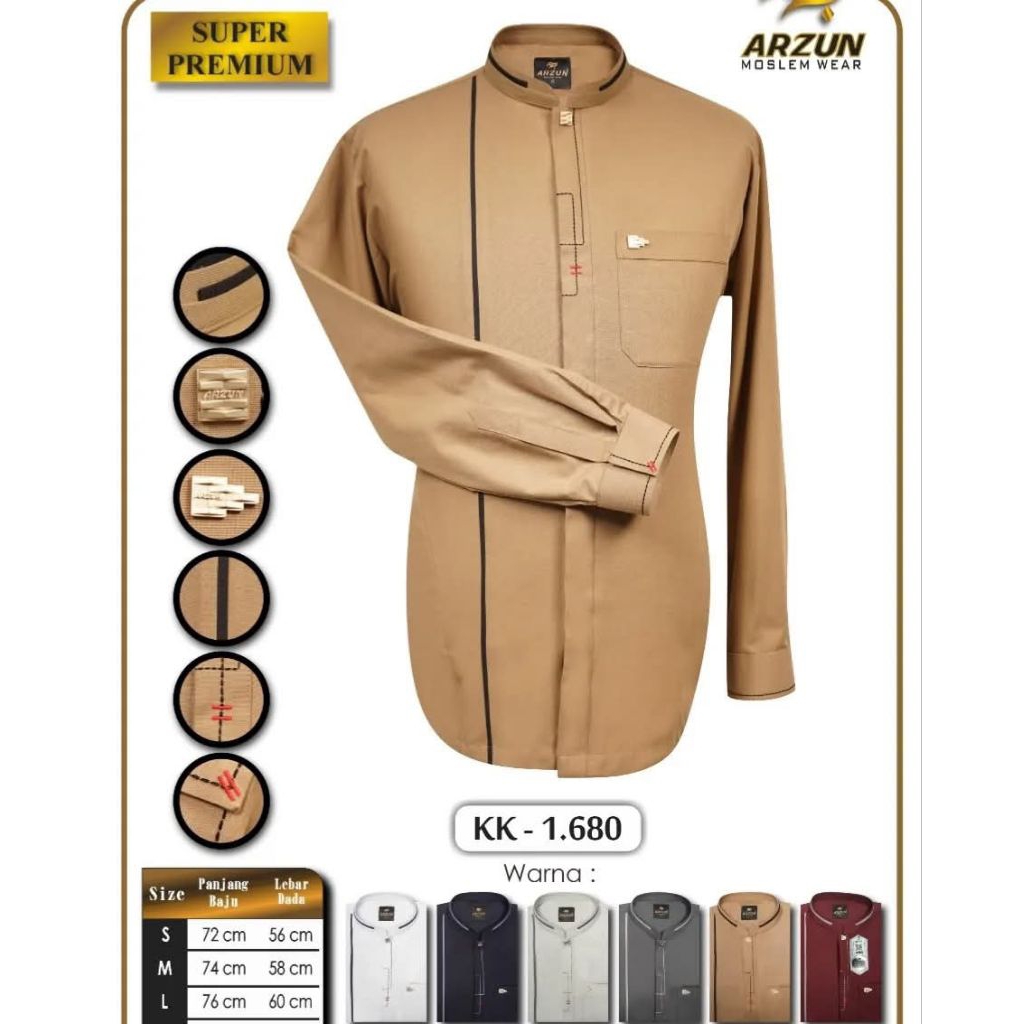 Baju Kemeja Koko ARZUN Premium Warna lengan pendek dan lengan panjang kode 1680 Motif Terbaru / BAJU