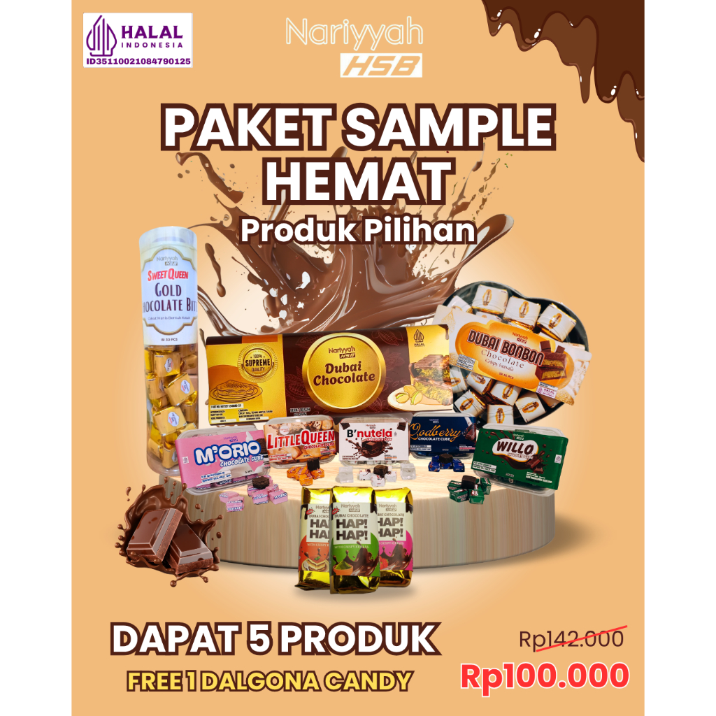 

Griya Nariyyah HSB - Paket Sample Produk Coklat Pilihan (Free 1 Dalgona Candy)