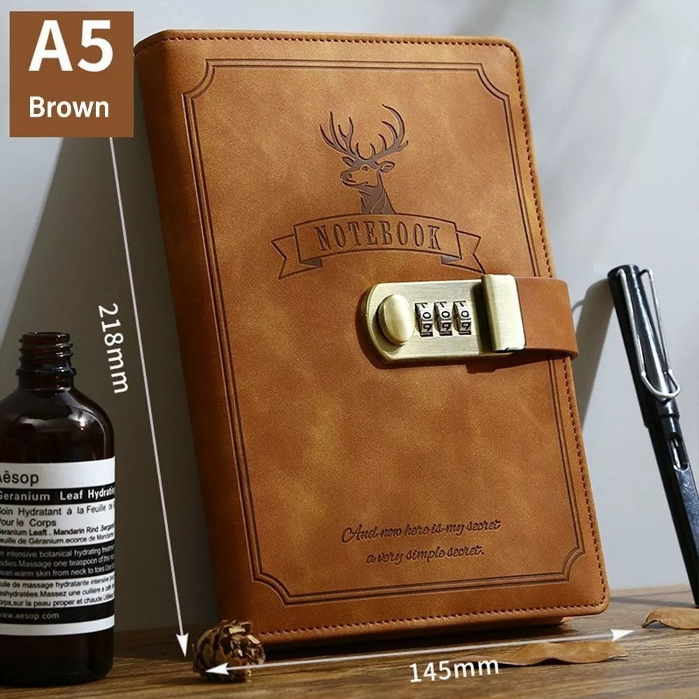 

Diary A5 Password 265 Halaman Buku Jurnal Harian Kulit Leather Notebook Gembok Kunci