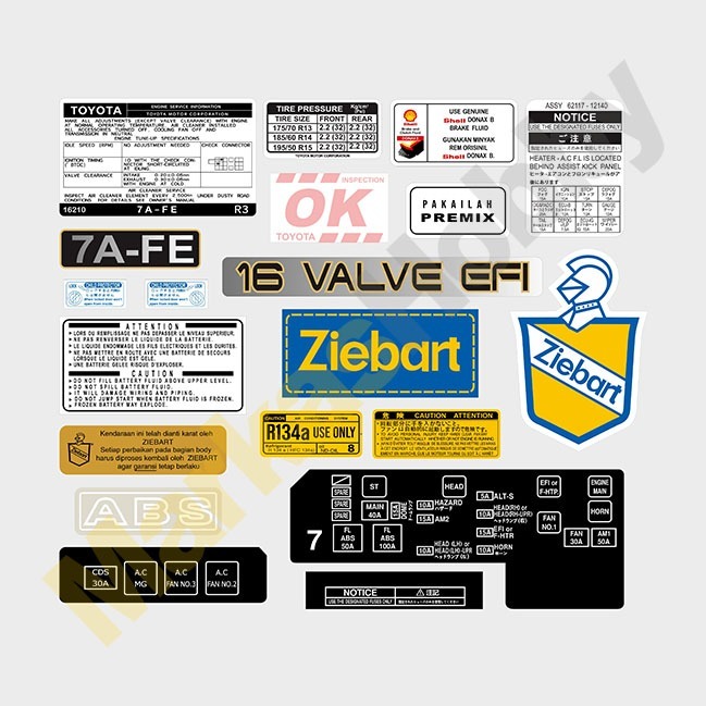 Toyota All New Corolla Stiker Variasi Sticker Peringatan Detail Warning Set Emblem Mobil Otomotif