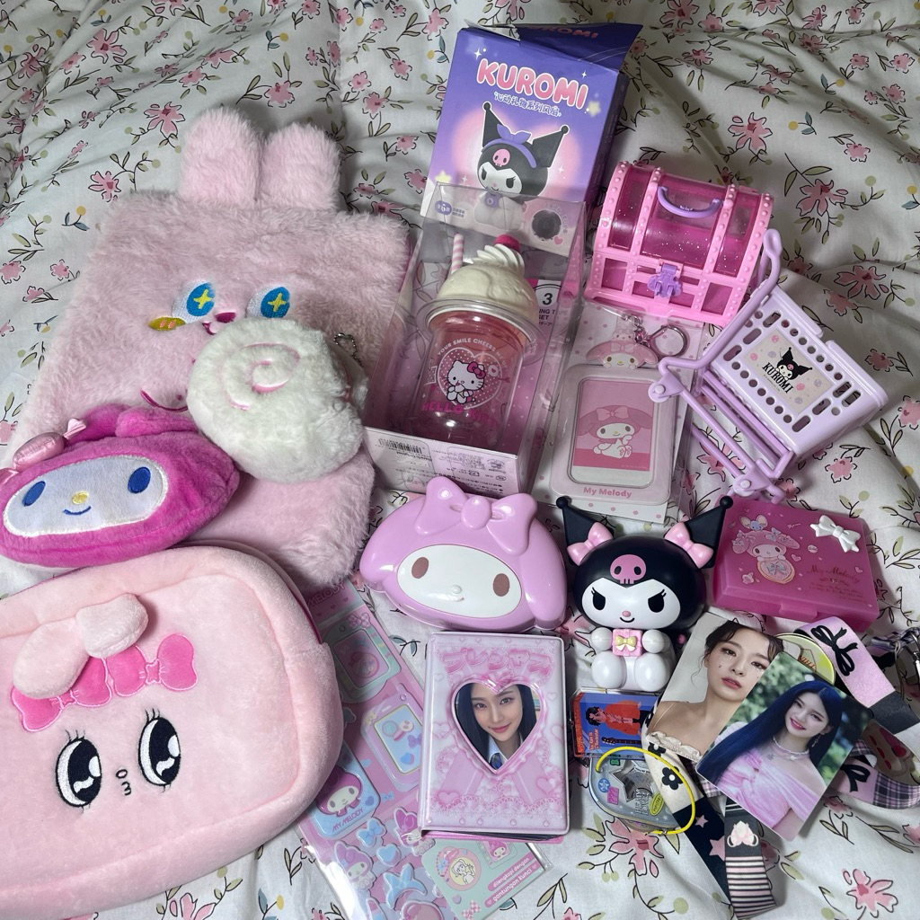 preloved cute stuffs sanrio my melody kuromi hello kitty esther bunny daiso miniso narutomaki pouch 