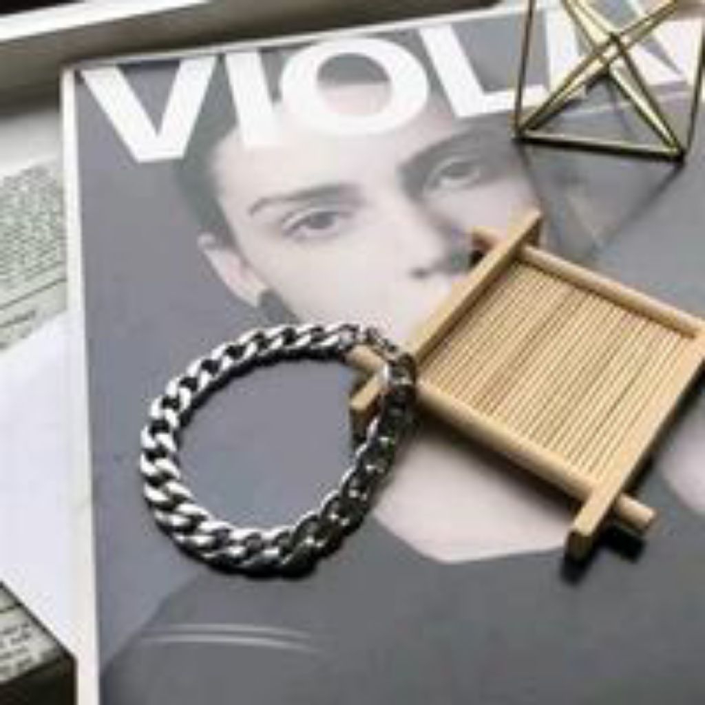 GELANG RANTAI BAHAN TITANIUM PRIA DAN WANITA Silver Stainless Bracelets - GELANG RANTAI, 5mm SEDANG