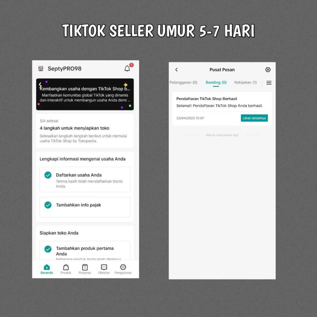 AKUN TIKTOK SELLER H5-7 SUDAH VERIV