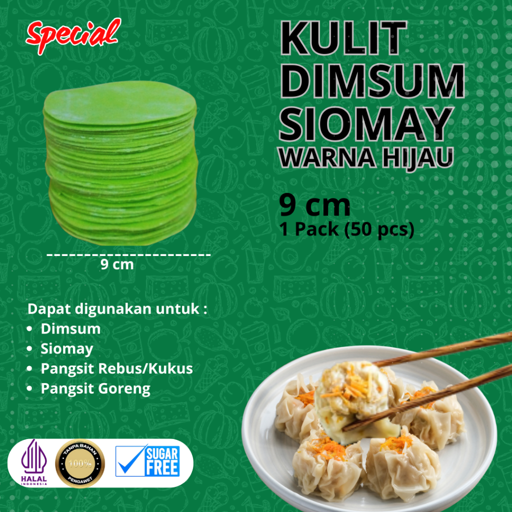 

Kulit dimsum/pangsit/gyoza Hijau diameter 9 cm