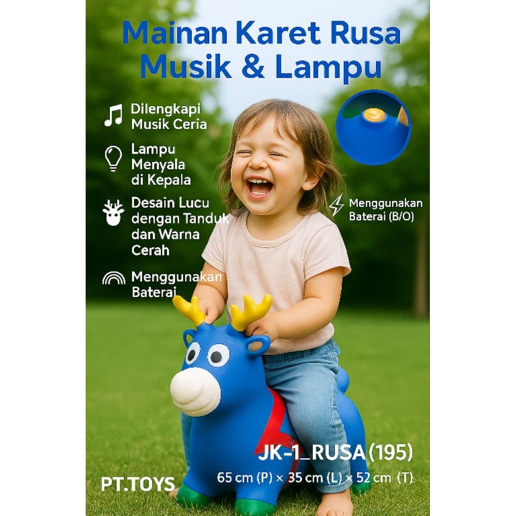 PT TOYS - Kuda Karet GARANSI BOCOR SAAT BARANG DITERIMA / Animal Jumping / Kuda Karet Musik / Animal