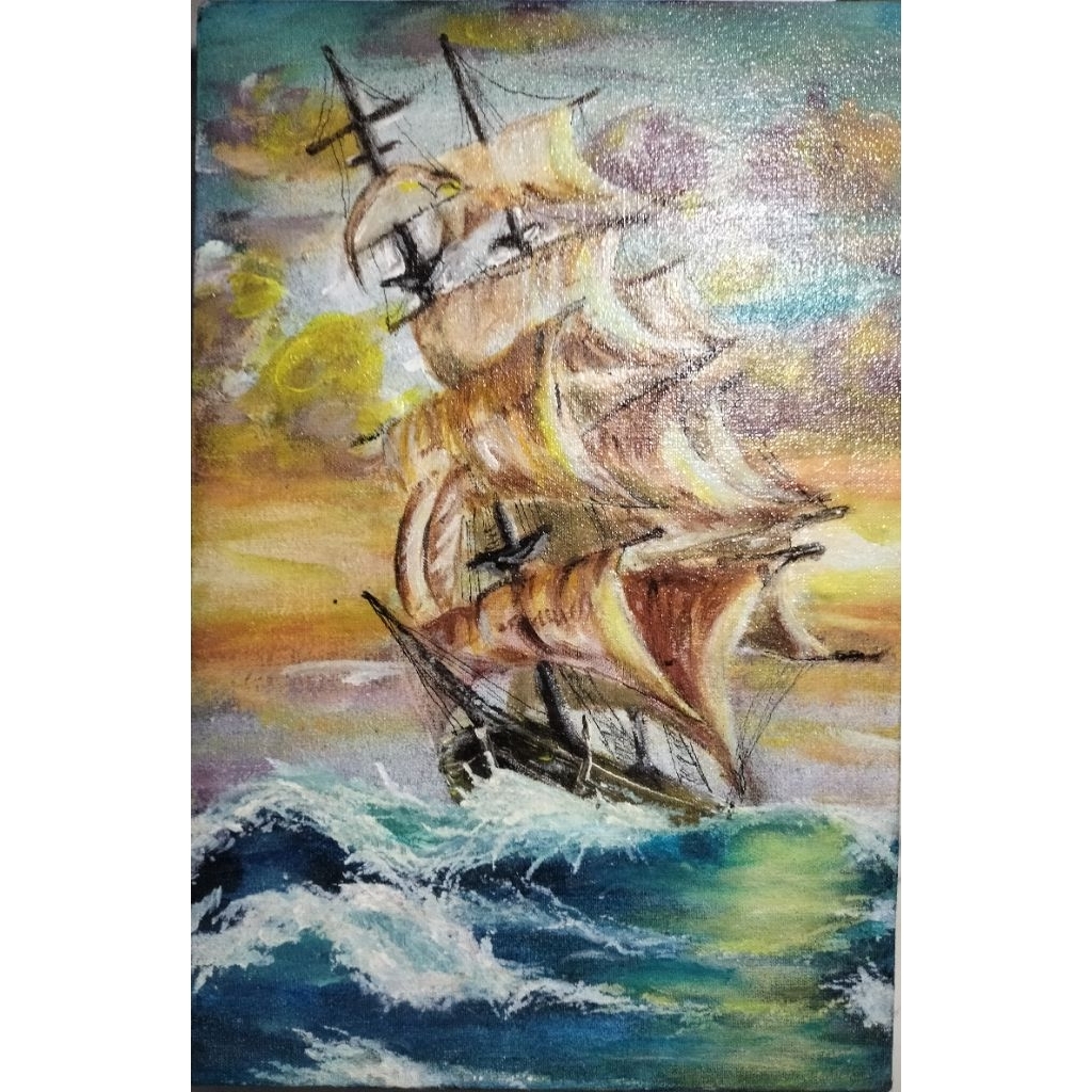 HIASAN DINDING kanvas 30×20cm, lukisan perahu dari (cat akrilik)