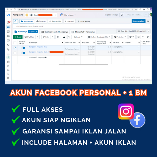 Akun Facebook Personal Ads + BM Siap Iklan BERGARANSI