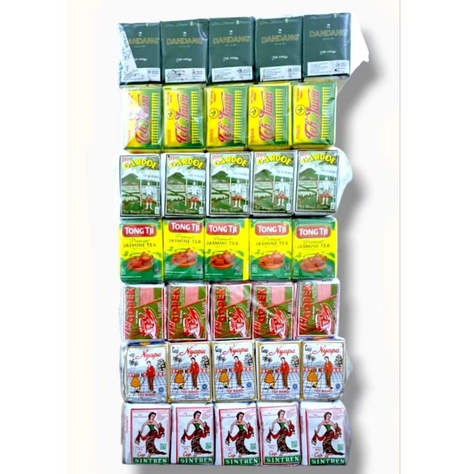 

paket teh.. sintren / nyapu / gopek / gardoe / dndg selection / tj jasmine 40g / teh jawa. (PERSLOP)