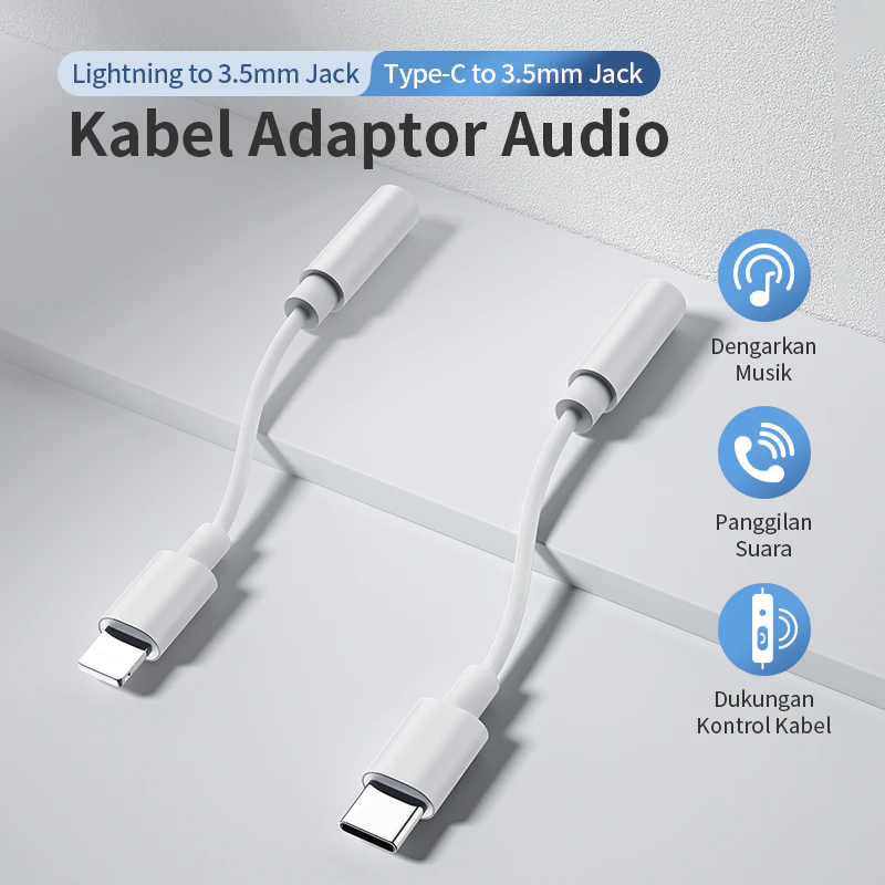 Splitter Converter Lightning / Type-C To Headphone Jack 3.5mm Headset sudah chip DAC (Bisa untuk sam
