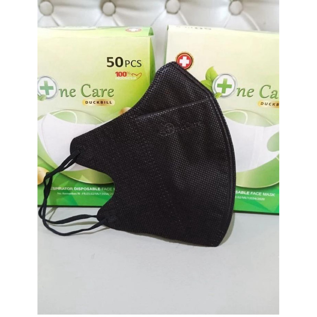 MASKER FACE MASK ONE CARE DUCKBILL EARLOOP HITAM PUTIH ABU ISI 50 PCS