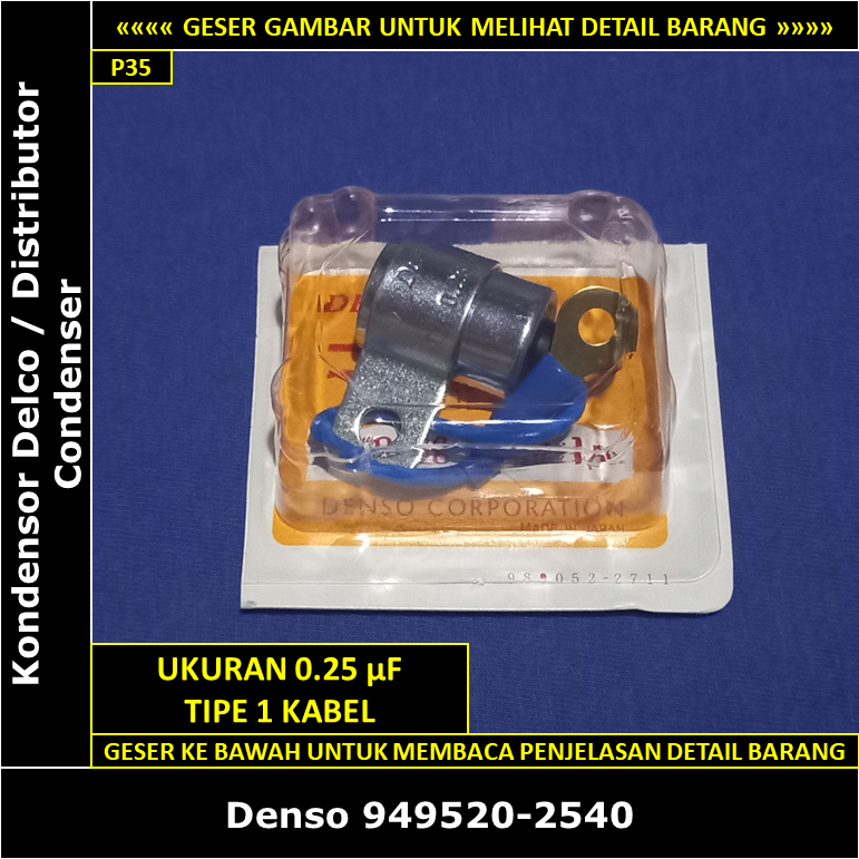 Kondensor Delco Toyota Corona 2000 cc 18R RT104 1975-1978 Denso 949520-2540 Distributor Condenser