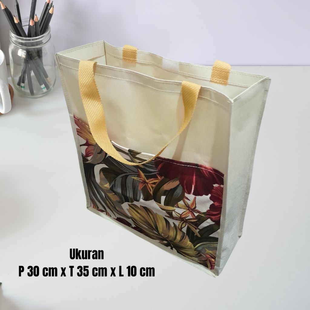 Tas Seminar/Tas Souvenir/Tas Hampers Kanvas Kombinasi Serbaguna Ukuran 30 cm x 35 cm x 10 cm