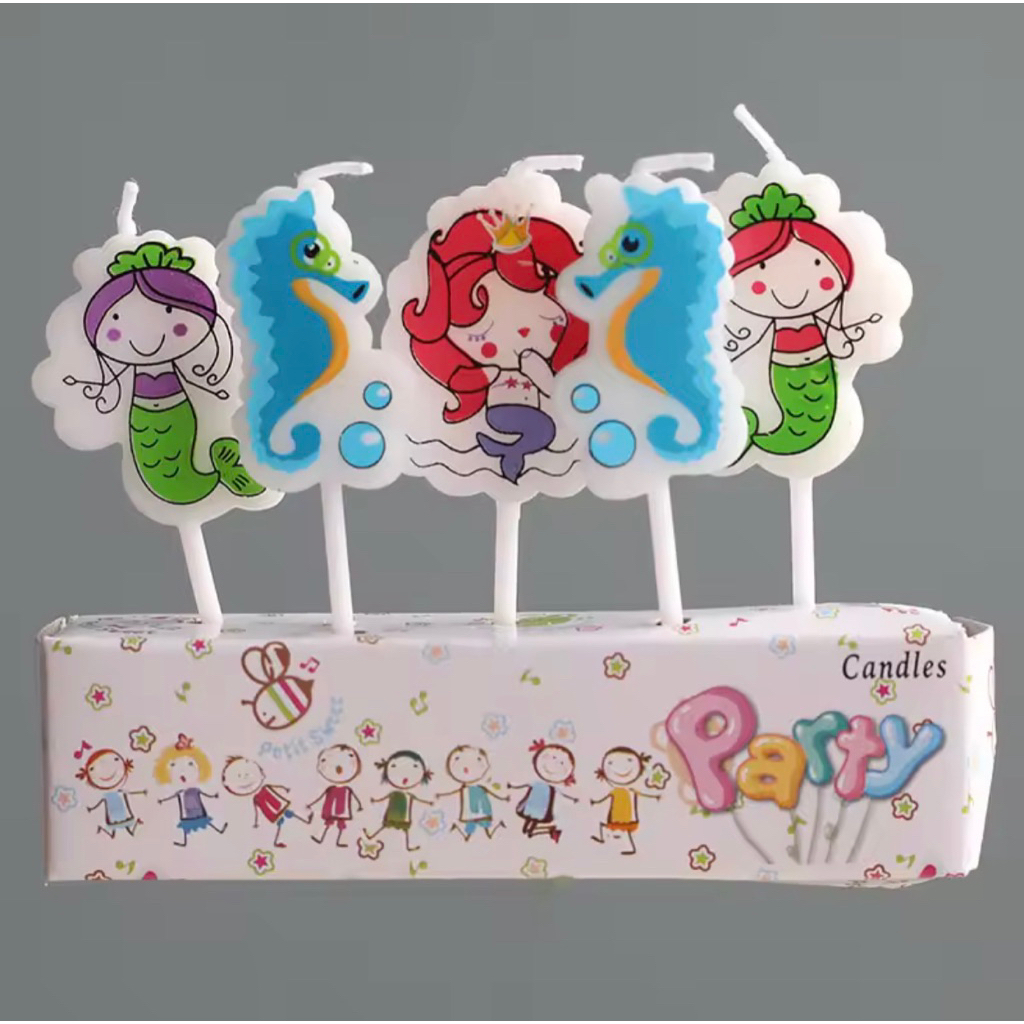 Lilin ulang tahun set isi 5pc karakter putri duyung mermaid kuda laut seahorse under the sea seaworl