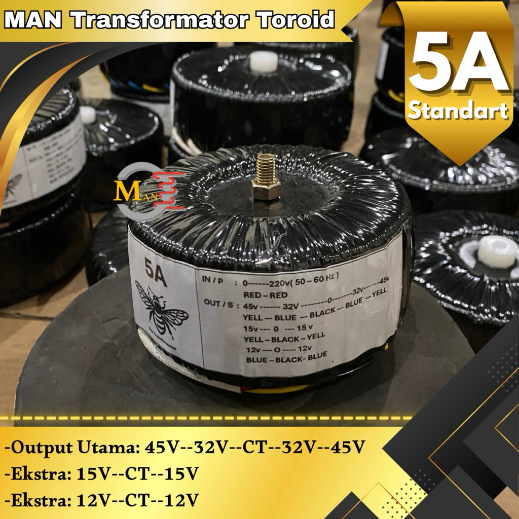 Trafo Toroid Donat 5A CT 45v 32v (Lengkap Baut Pemasangan dan Stiker)