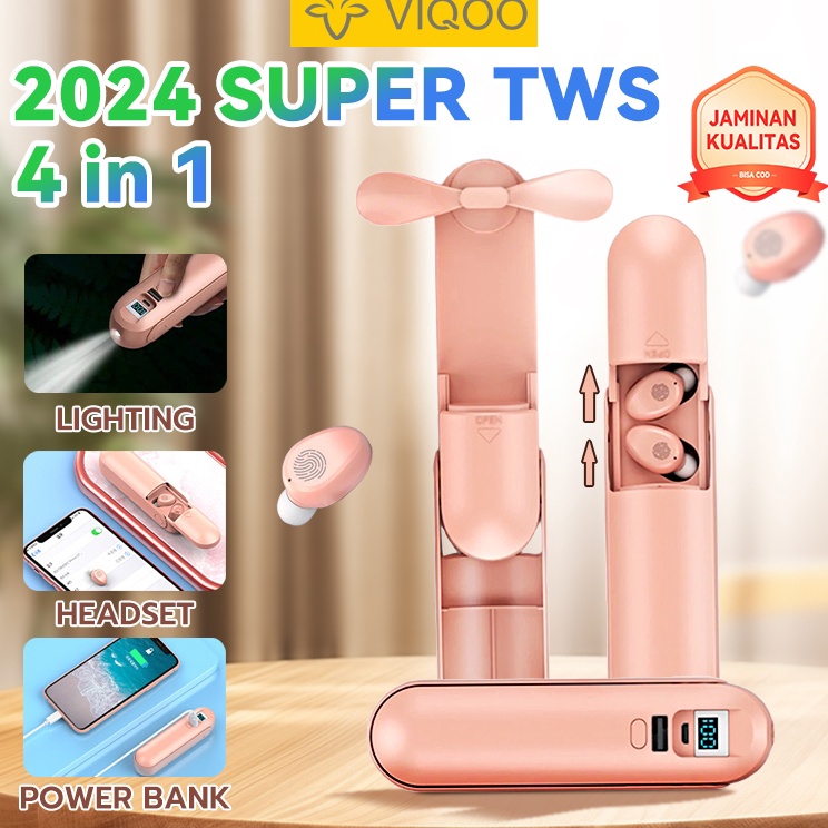 Kekinian CODViqoo Bluetooth Earphone with F7 Earbuds Dan Mini Fan Dan Flashlight Dan PowerBank 2Mah 