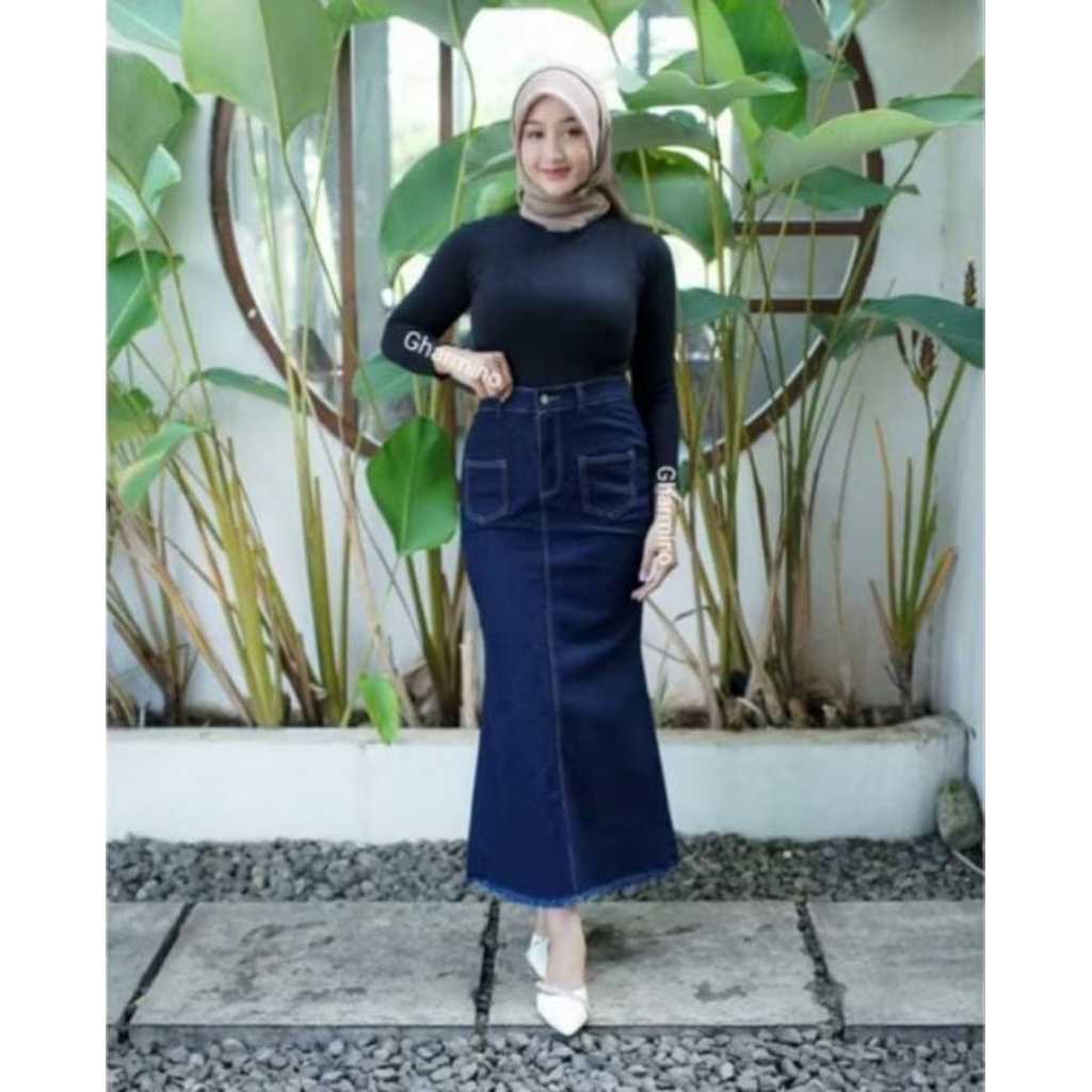 Rok Jeans Duyung Panjang Dewasa/Rok Jeans Wanita