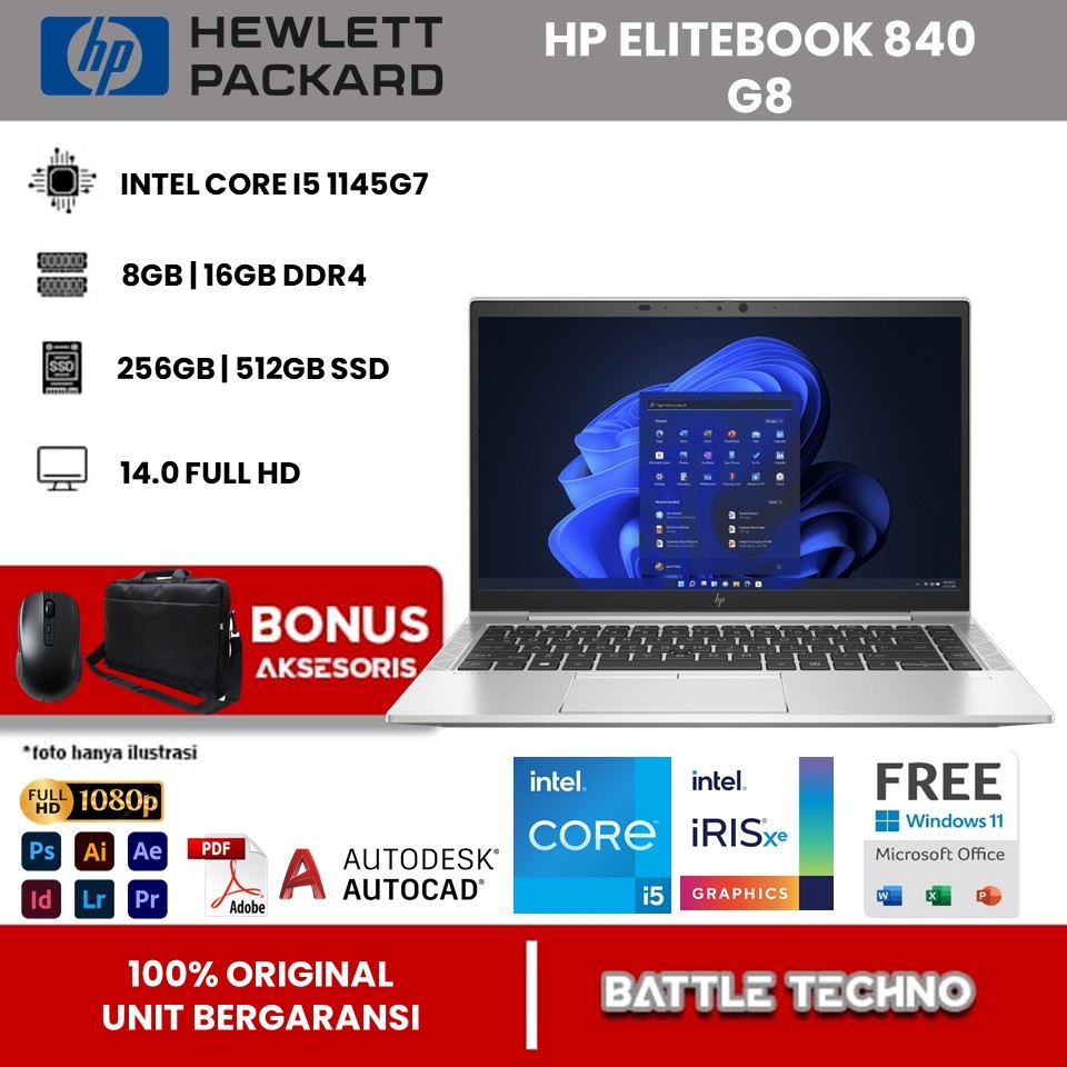 Laptop HP EliteBook 840 G8 Intel Intel Core i5 1145G7 ram 16GB ssd 1TB Iris Xe 14 FHD IPS Windows 10