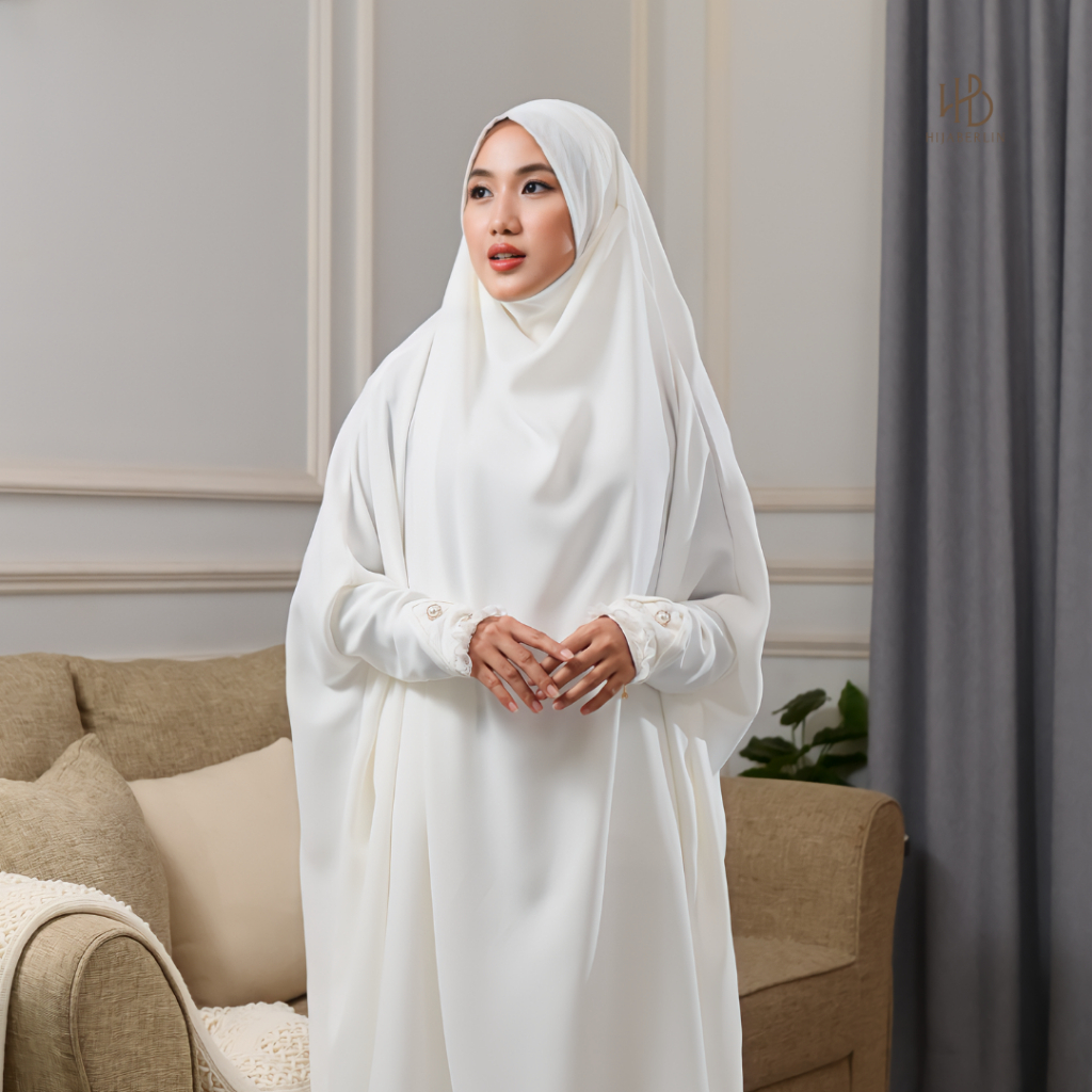 Hijaberlin - Hafshah Khimar Set White - Mazen by Sultan Anti UV Gamis Syari FK Haji & Umroh