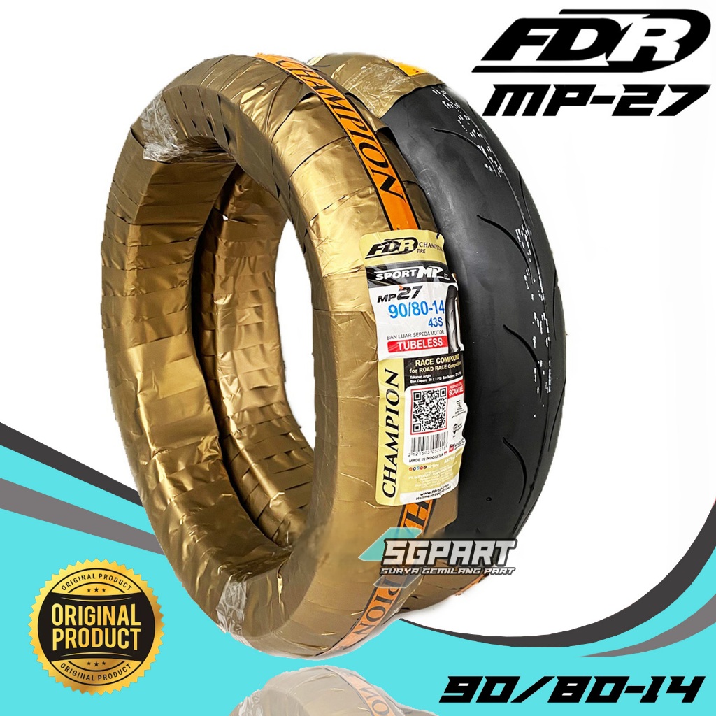Ban FDR MP27 RING 14 (HARGA SEPASANG DEPAN & BELAKANG) 90-80-14 TUBELESS SOFT COUMPOND