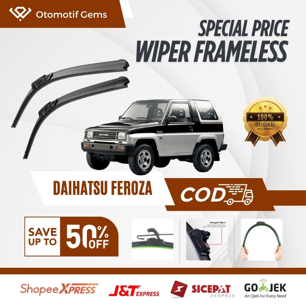 Wiper Frameless Mobil Daihatsu Feroza Halus Anti Suara Sepasang Isi 2 Pcs Kanan Kiri | Wiper Kaca Mo