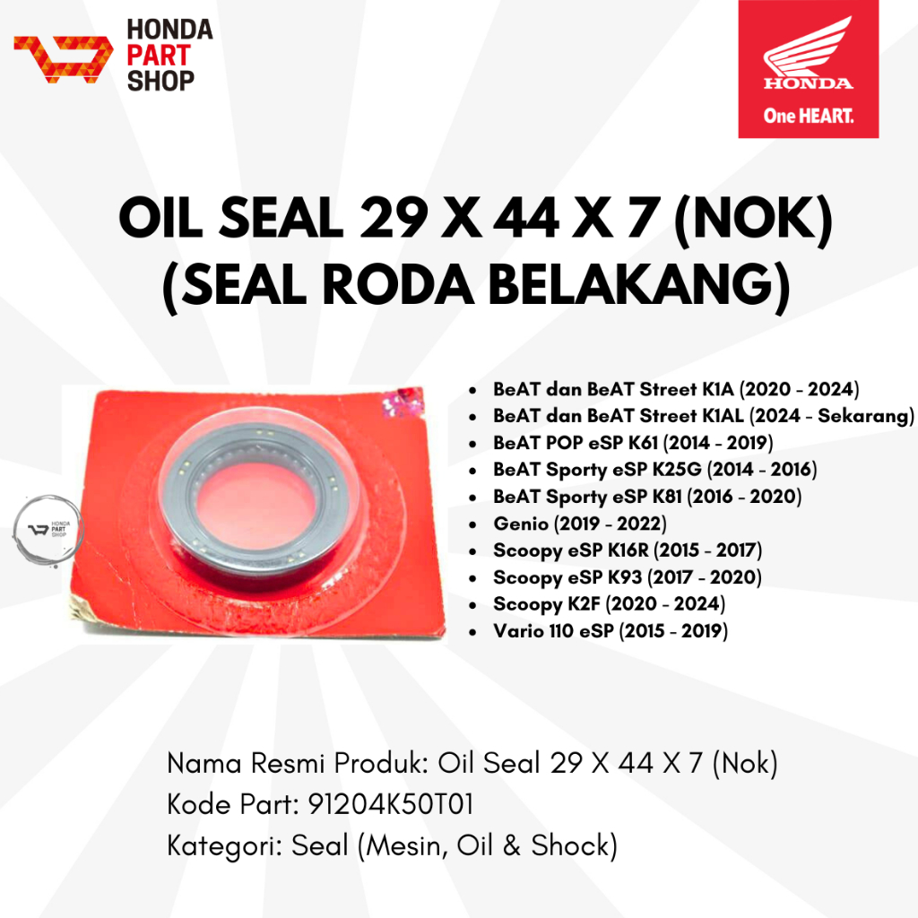 91204K50T01 Oil Seal 29 X 44 X 7 Nok ( Seal Roda Belakang )