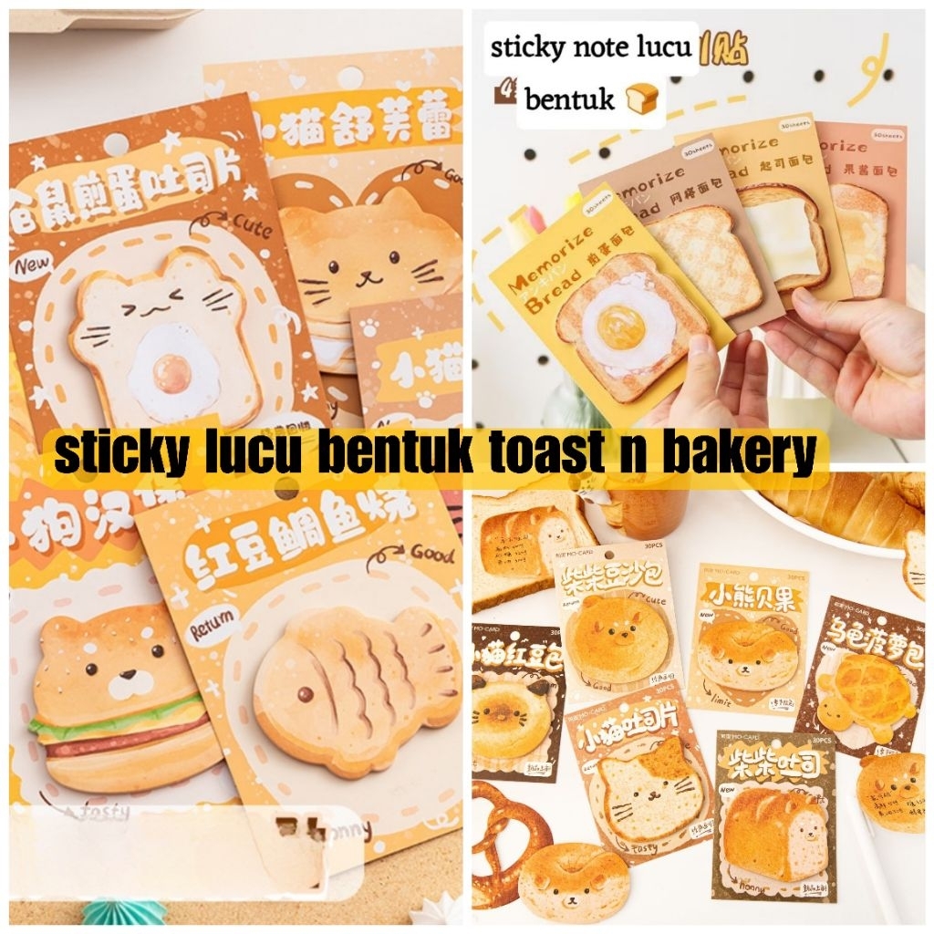 

STICKY NOTE LUCU ESTETIK BENTUK ROTI TOAST BAKERY / MEMO PAD TOAST GEMESIN