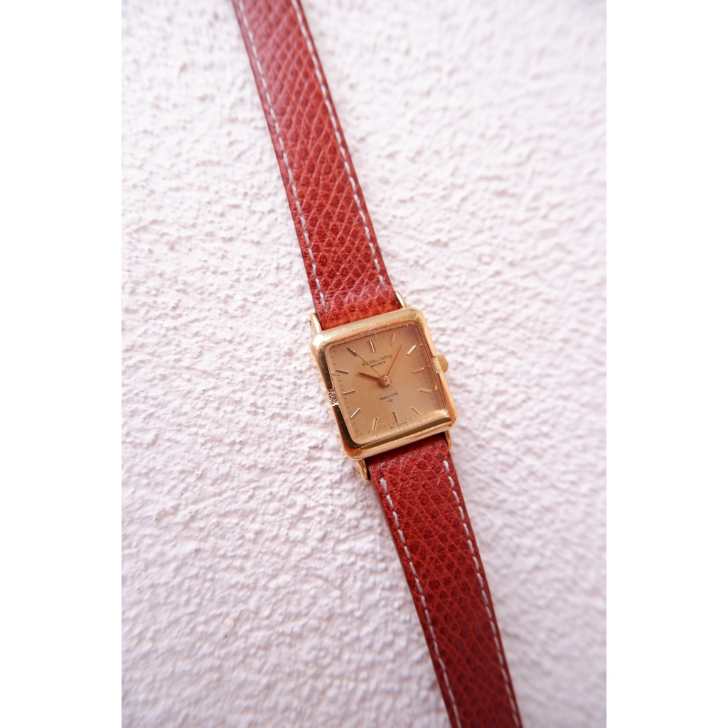 Solvil Titus Square Gold Dial Leather Strap