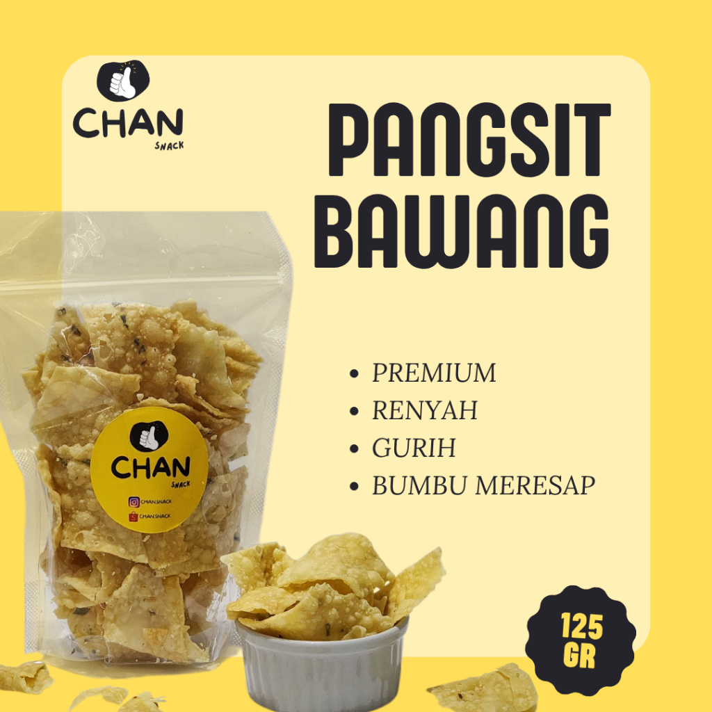 

Pangsit Bawang Premium 125gr Renyah Kriuk Asin Gurih Cemilan Snack Kiloan CHAN SNACK