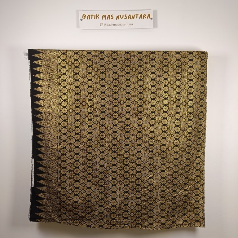 Kain Batik Prada Halus Premium Motif Tenun - Hitam & Kuning Keemasan ( Per Meter )