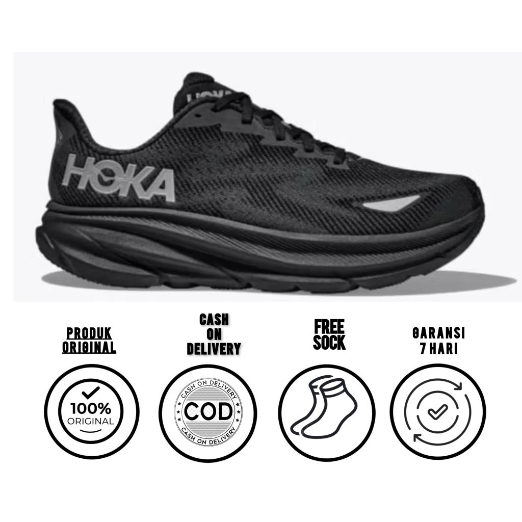 Sepatu lari hoka clifton 9 GTX black