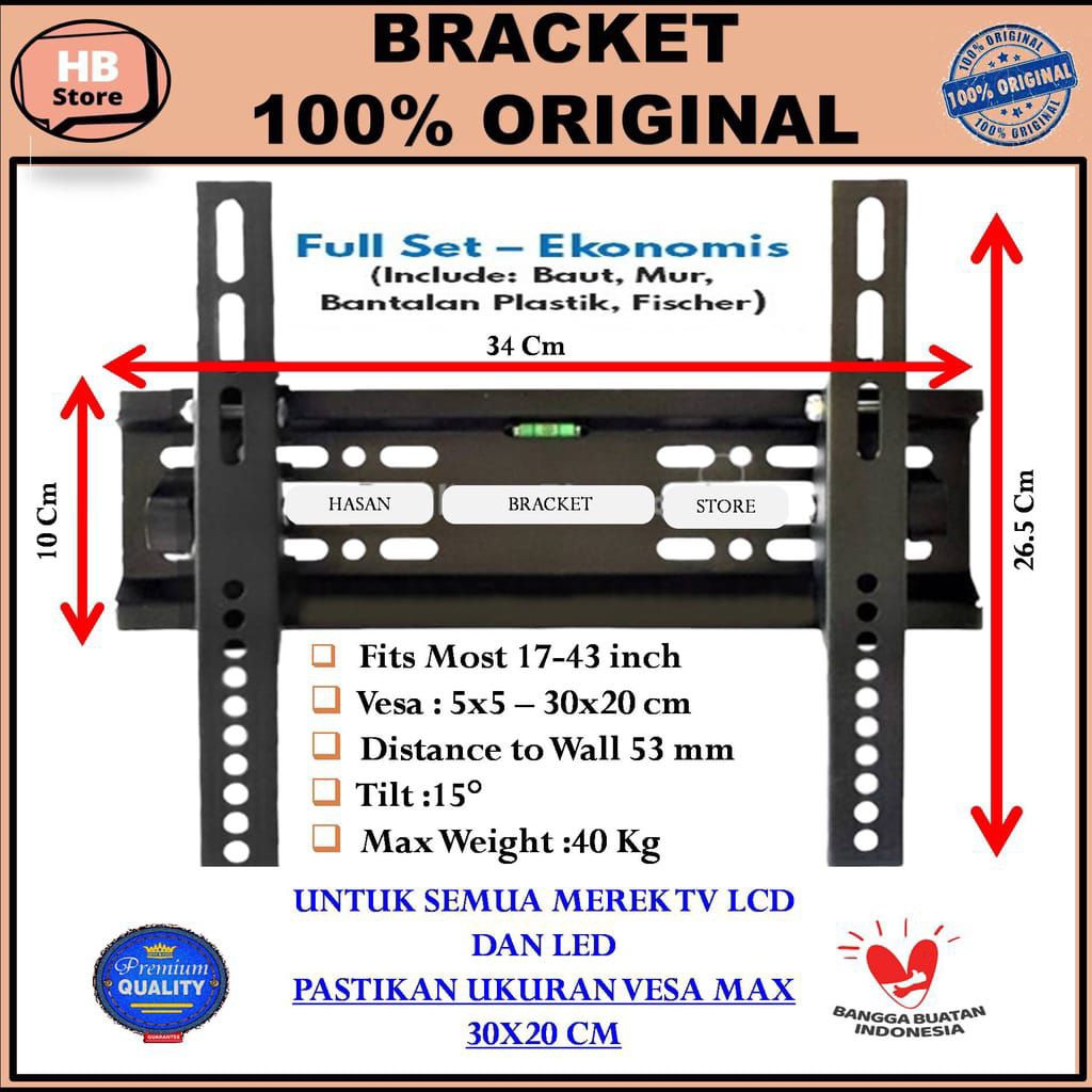 Bracket Tv LCD LED Monitor 24 32 40 42 43 inch plus waterpas