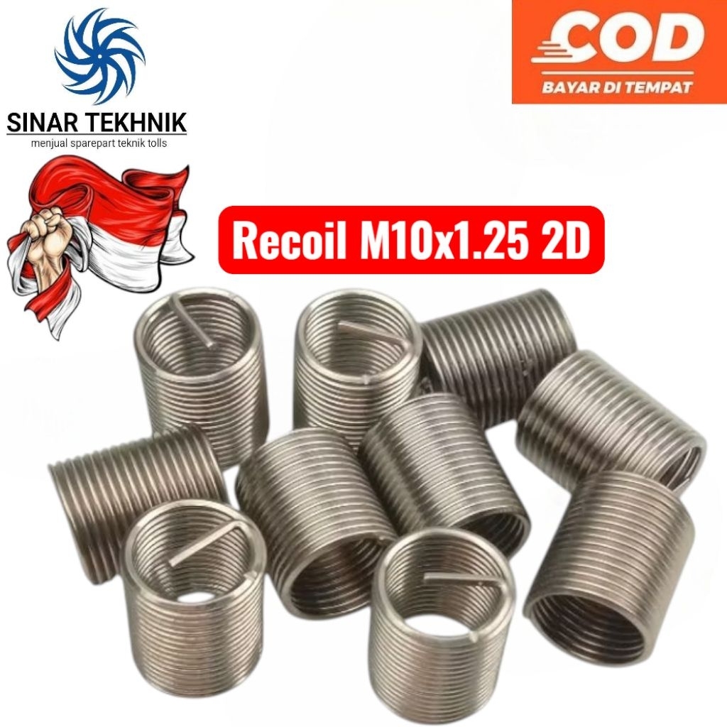 Recoil Helicoil M10x1.25 2D Pas Untuk Reparasi Baut Kunci 14 Otomotif