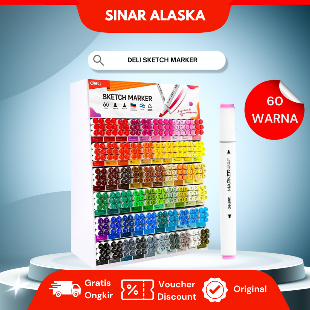 

(1 pcs) Deli Spidol Sketsa 60 Warna Satuan/ Deli Sketch Marker Dual Tip Non Toxic