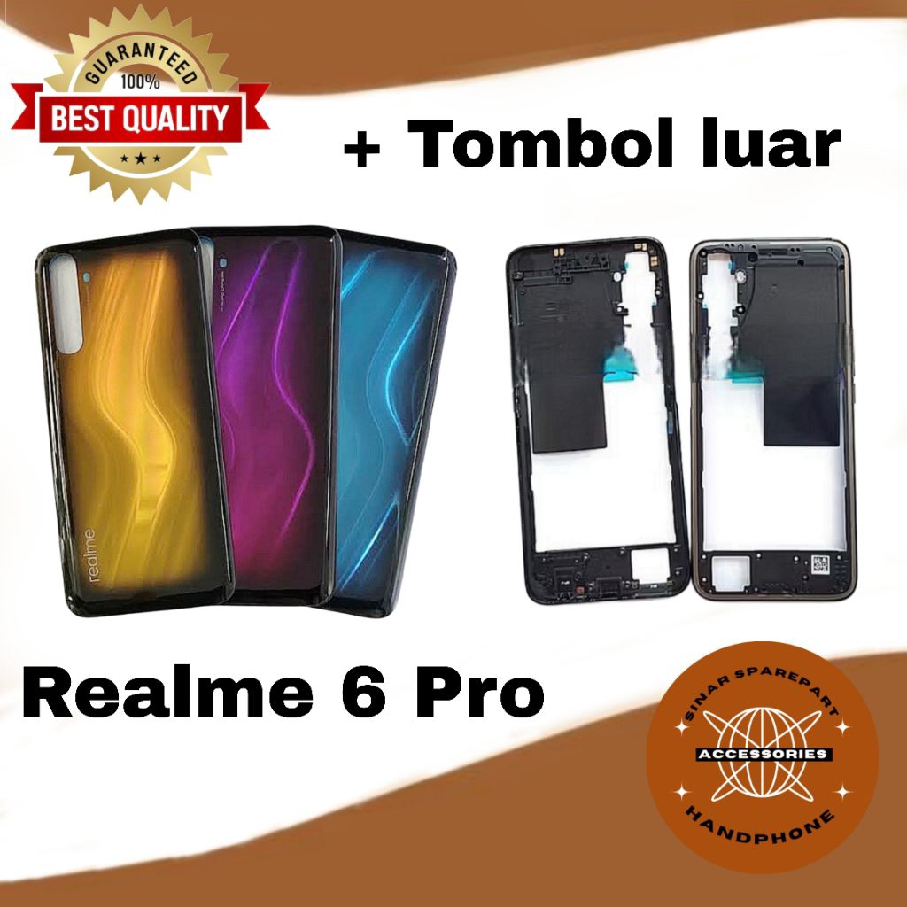 CASING HOUSING REALME 6 PRO BACKDOOR + BEZEL TUTUP MESIN NEW