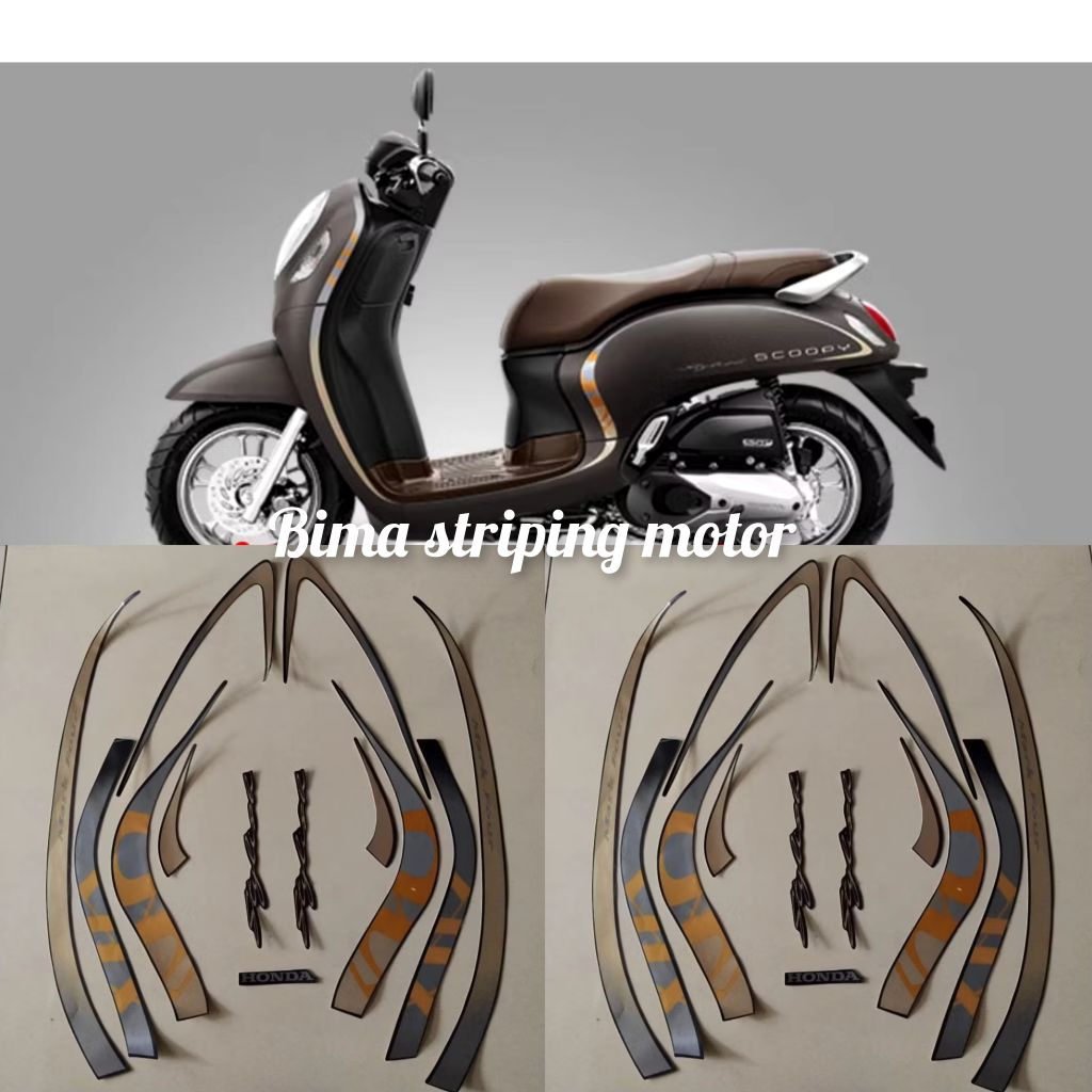Stiker Striping List Body Motor Honda Scoopy Stylish 2021 Matte Brown Full Set Standar