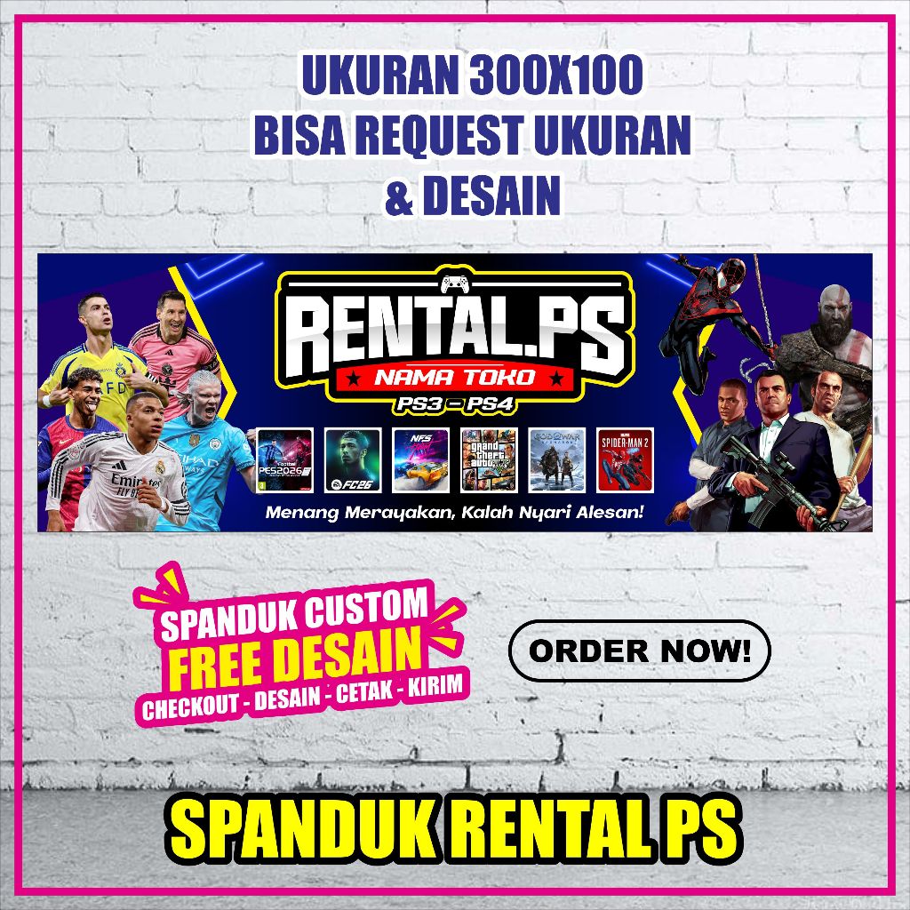 Cetak Banner/Spanduk Rental Ps Terbaru Ukuran 3x1 - 2x1 - 1x1 Bisa Request Tulisan, Warna Dll CEKOUT