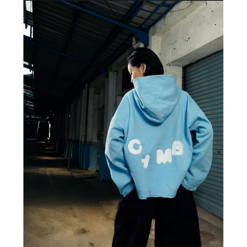 Boxy Hoodie - Archi Distressed Sky Blue