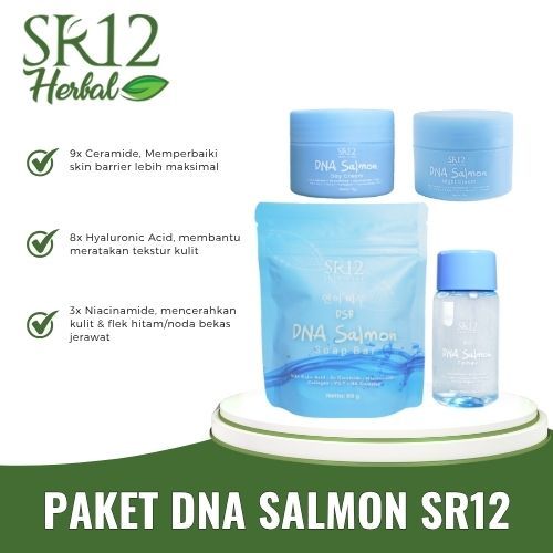 PAKET DNA SALMON SR12, CREAM PEMUTIH PENGHILANG FLEK HITAM, BEKAS JERAWAT, CREAM DNA SALMON
