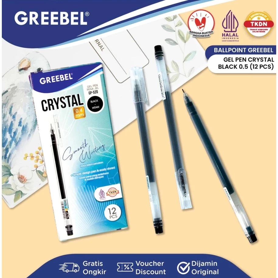 

GREEBEL Gel Pen Pena Jel GP-520 0.4 mm Black (12 Pcs)