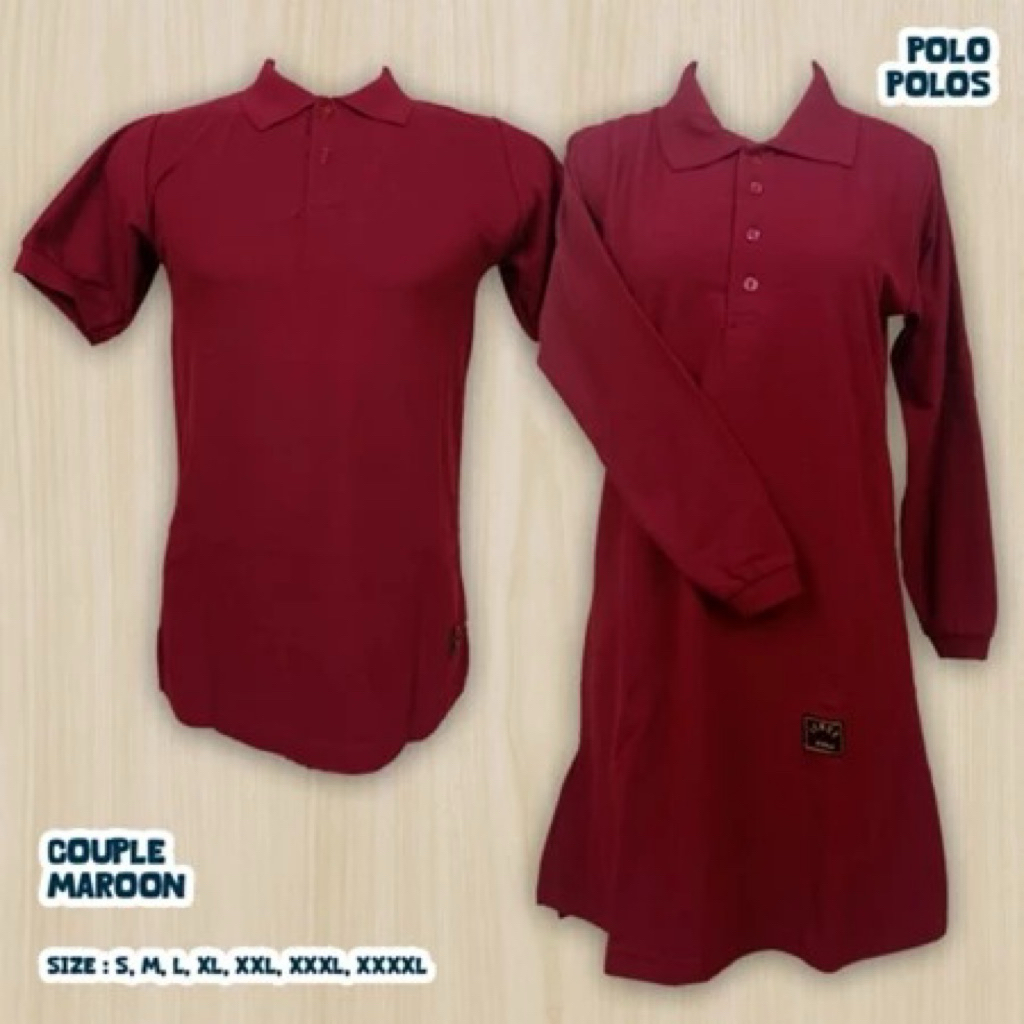 Kaos Polos Couple Polo Cowok Cewek Pria Wanita Tunik Muslimah MAROON Kancing Depan Busui/Seragam Kan