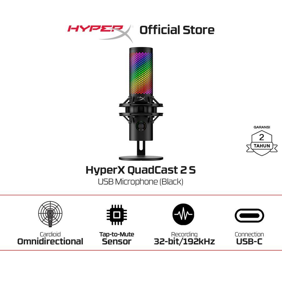 Mic Streaming Condenser HyperX Microphone Gaming QuadCast 2 S USB C - Black Podcast Streaming Conden