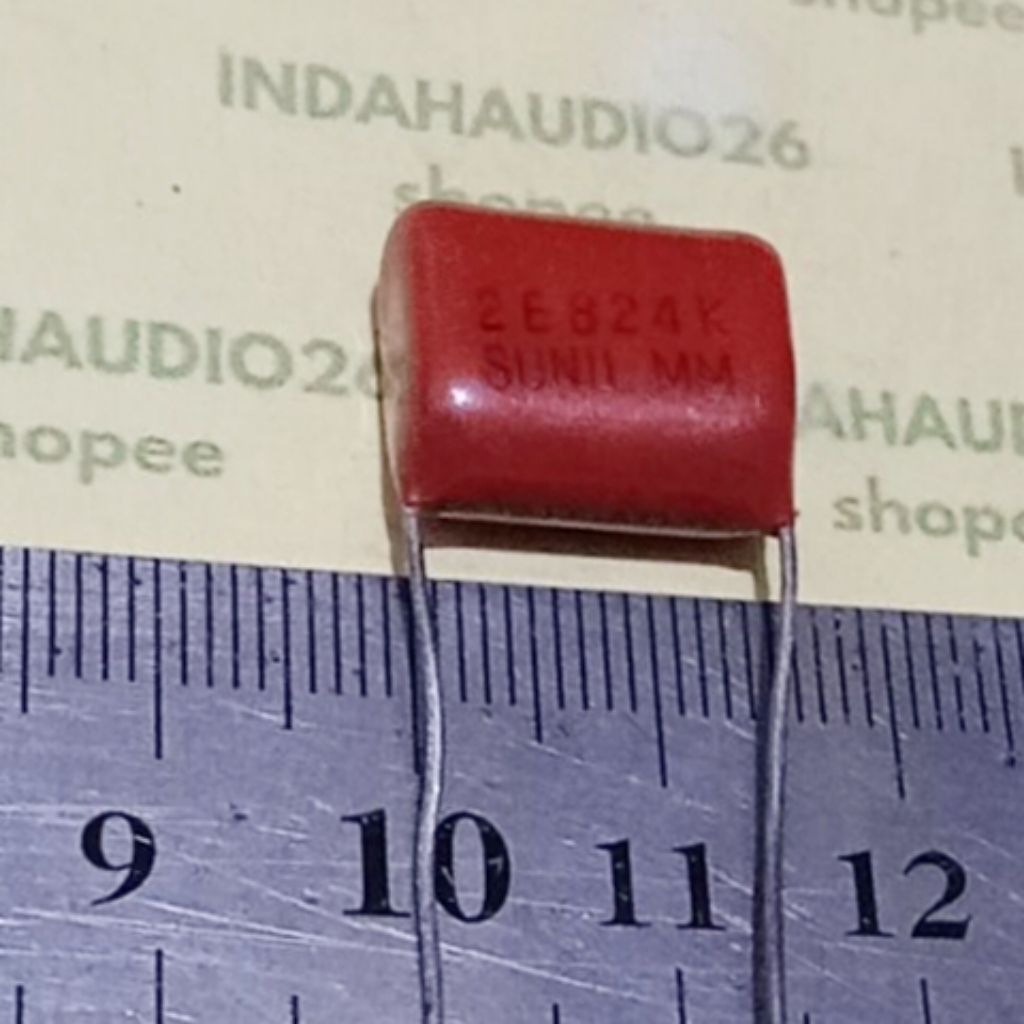 2E824K SUNIL MM 15mm 824 820nf 820n 250v merah kapasitor milar 824K mylar capacitor 820 n nf 250V