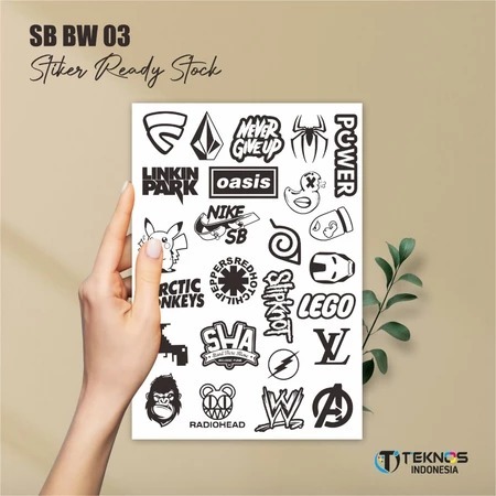 

STIKER VINYL HITAM PUTIH MURAH - STIKER BRAND MOTIF TAHAN AIR - SB BW 03