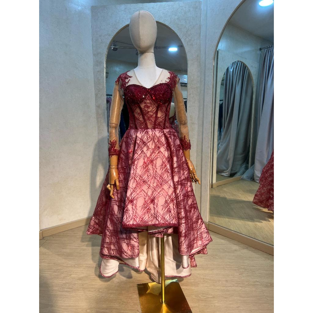 Gown/Gaun Pesta Elegan Mewah Dress Wanita Warna Red Merah Maroon/Pressweet17/Prewedding/Bridesmaid/G