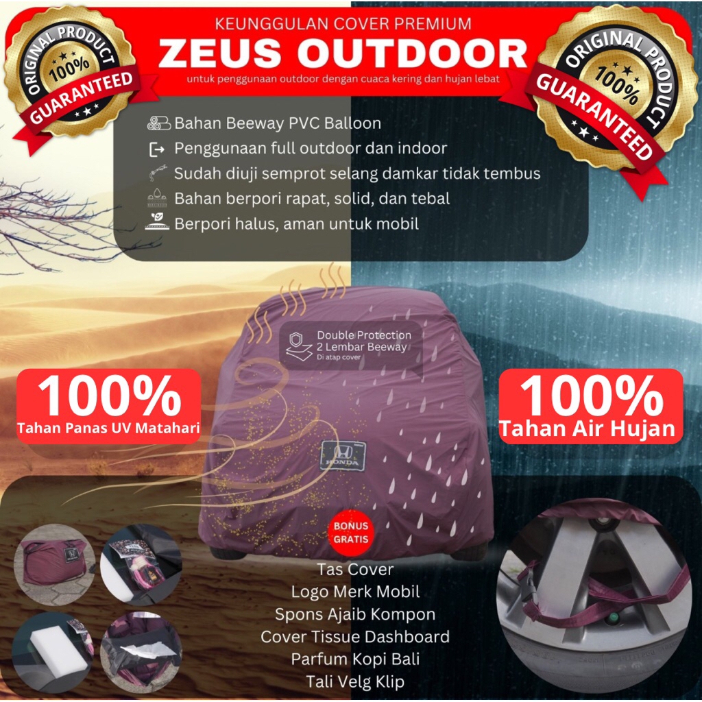 DCOVERIN - Cover Mobil Zeus Outdoor 100% 2 Lembar Bahan Bagian Atap Cover Mobil Tahan Hujan Untuk Se