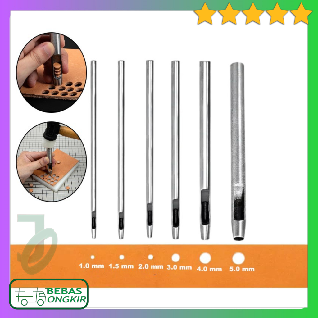 

Set Pelubang Kerajinan Kulit Leather Hole Puncher Steel Hollow Round 6 Pcs HOLE H881